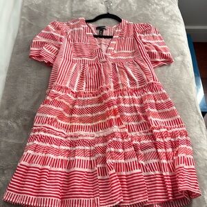 ❤️ Aqua Red & White Striped Tiered Mini Dress – Size M